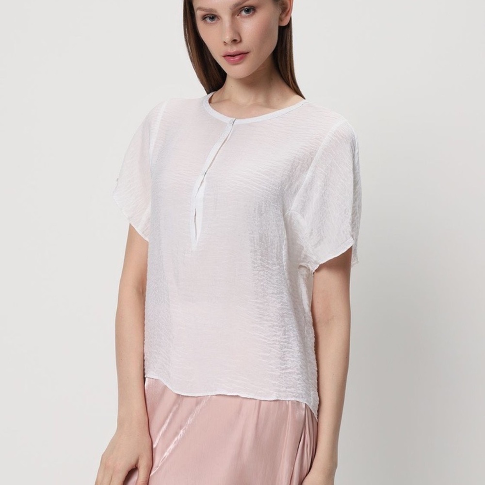 Bimba y Lola Crinkle Short Sleeve Snap Blouse White S
